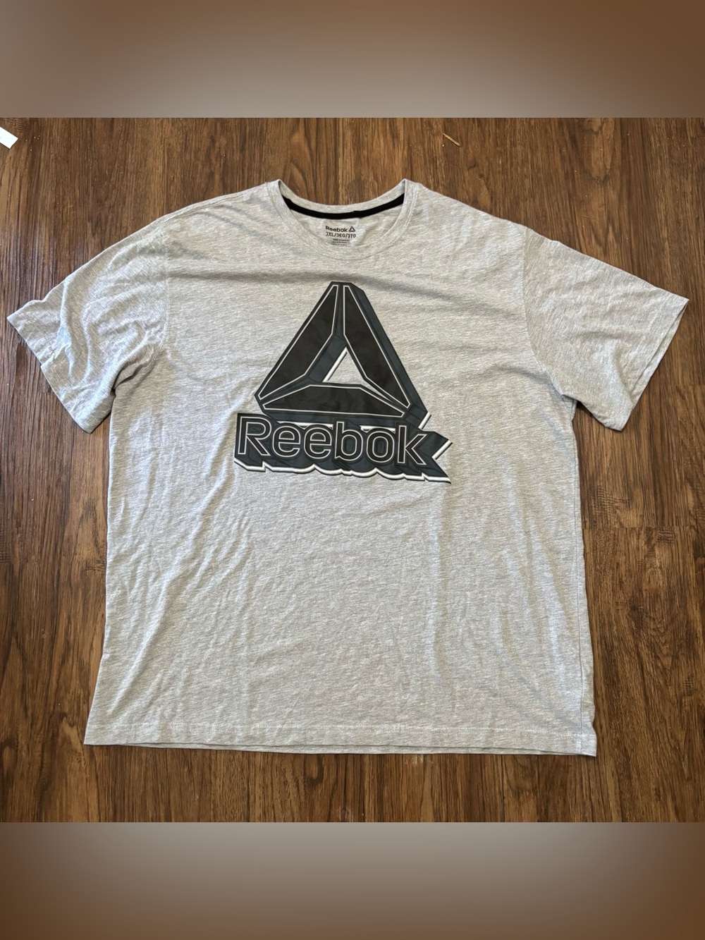 Reebok 3XL Light Gray Black Oversized Graphic Logo T-Shirt